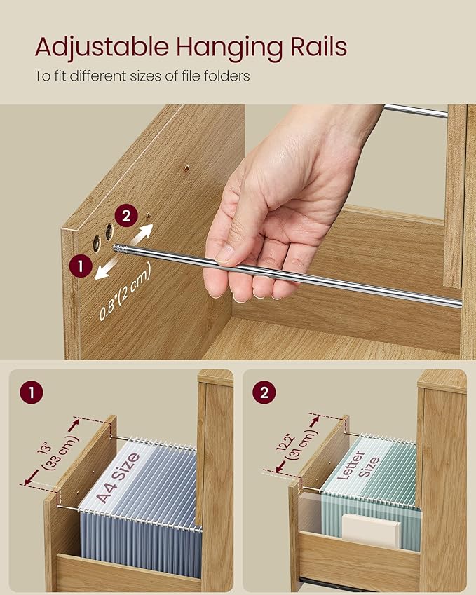 VASAGLE 2-Drawer File Cabinet, Small Rolling Filing Cabinet for Home Office, Printer Stand, for A4, Letter-Size Documents, 15.7 x 16.5 x 27.6 Inches, Straw Yellow UOFC040Y70