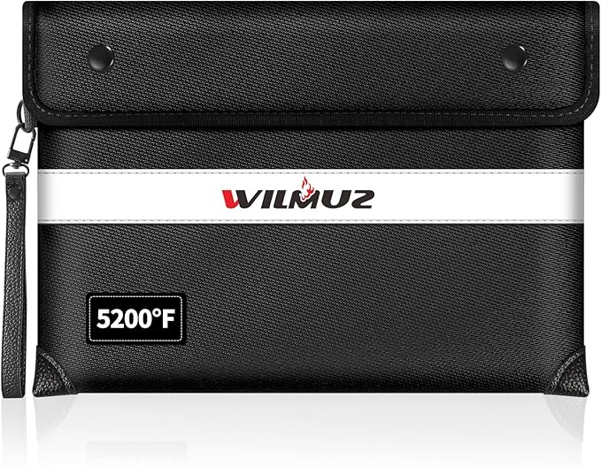 Fire Proof Money Bag for Cash 5200℉ Heat Insulated,Fireproof Waterproof Document Pouches with Double-Sided Reflective Strip,Money Envelopes for Cash,Valuables,Jewelry(11"x7.7",Black)
