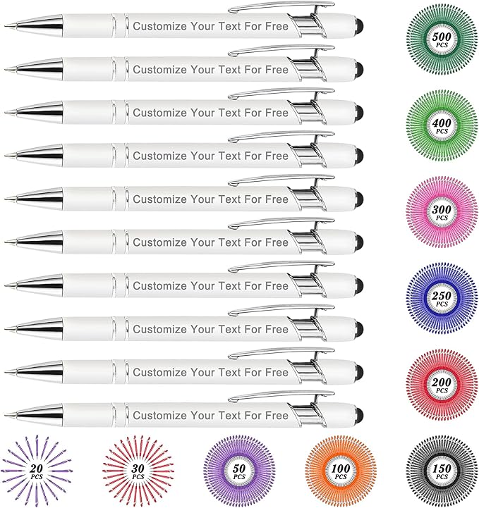 Max 500 Pcs Personalized Pens Bulk, Custom Pens with Free Engraving, Customized Stylus Tip Ballpoint Pen with Your Name Massage Text for School Office Business Graduation Anniversaries-10 Packs