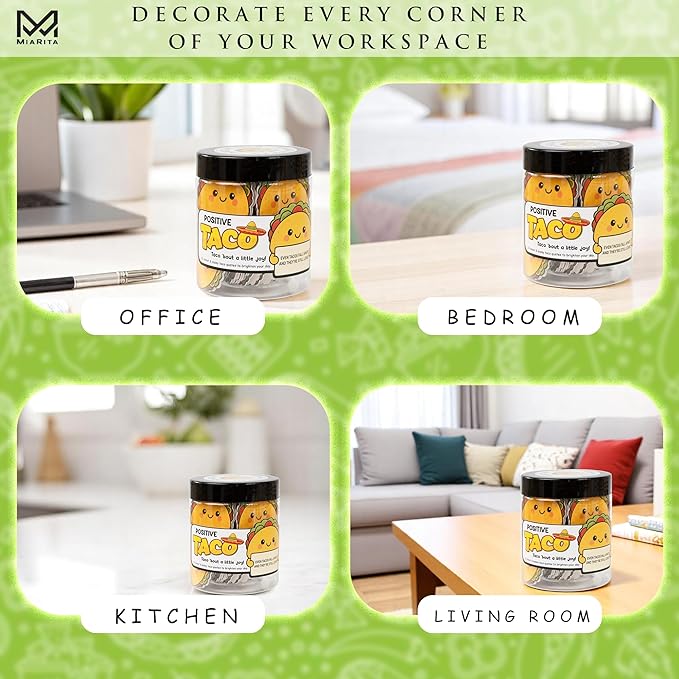 Positive Taco Jar – 60 Funny Emotional Support Taco, Back to School Gifts for Teachers, Students, Birthday Gifts for Women, Men, White Elephant Gift, Teen Girl Gifts Trendy Stuff, Friends Gifts