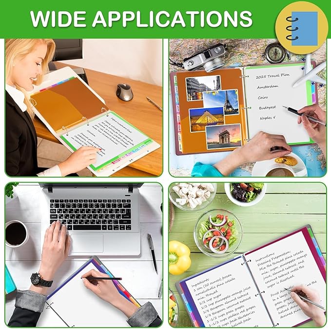 3 Ring Binder Dividers with Pockets, 8 Tab Plastic Dividers for 3 Ring Binders, Heavy Duty Binder Dividers with Blank Write Tabs for School Office Document Indexing and Protection, Multicolor