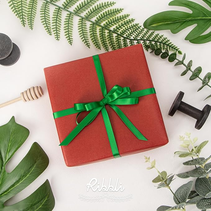 Ribbli Double Faced Emerald Green Satin Ribbon,3/8” x Continuous 25 Yards,Use for Bows Bouquet,Gift Wrapping,Floral Arrangement