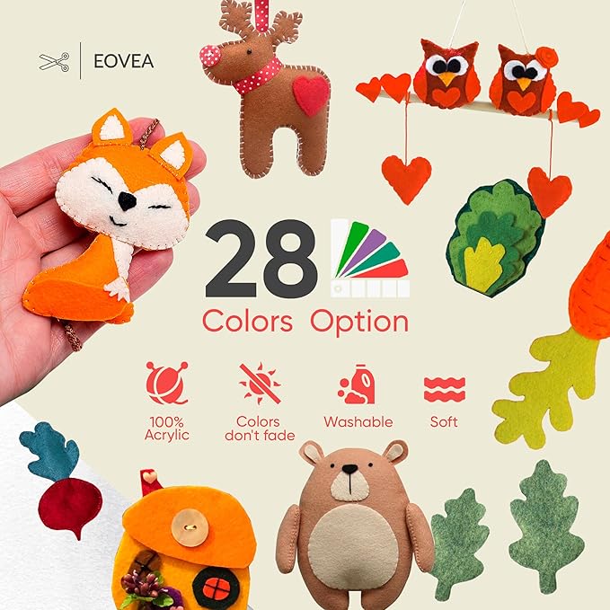 EOVEA | Acrylic Felt Fabric by The Yard - Non-Stiff, Soft Material - 72" Wide - 1.6mm Thick Felt Sheets for DIY Crafts, Sewing, Upholstery, Cushion, Padding(White, 1 Yard)