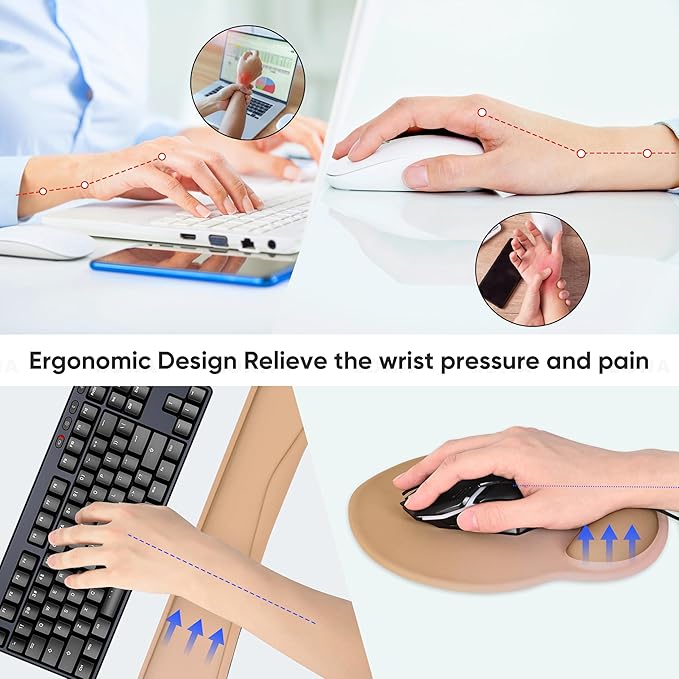 RICHEN 3 PCS Computer Mouse Pads for Desk with Coaster Set, Non-Slip Keyboard Wrist Rest and Mouse Pad Set, Ergonomic Design (Gradient Brown)