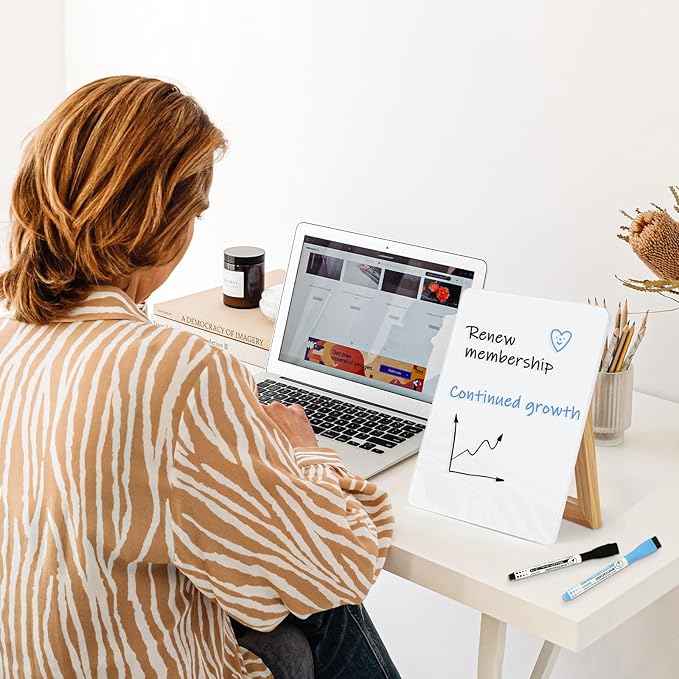 WALGLASS Desktop Glass White Board 11"x 8" with Reversible Wood Stand, Small Dry Erase Board, Portable Whiteboard for Desk, Reusable Desk Notepad with 2 Markers&Eraser for Home, Office