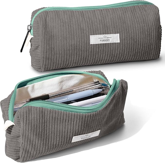Pencil Bag Pen Case, Soft Corduroy Small Pencil Pouch Organizer with Zipper, Cute Pencil Case Pouch Stationery for Girls and Boys – Grey