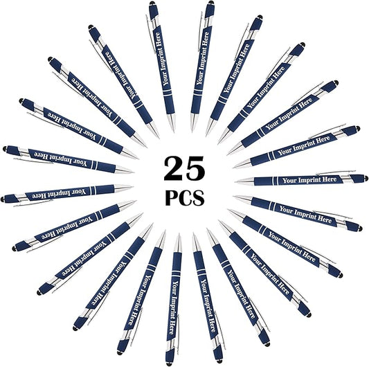 Up to 500 Pcs Custom Pens Bulk | Rainbow of Colors | Soft-Touch Metal Black Ink Personalized with Name or Message (Dark Blue, 25)