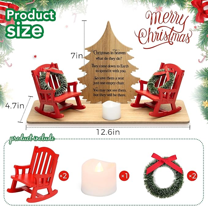 Christmas in Heaven Decoration Gift Christmas Memorial Candle Holders Rocking Chair Ornament Save A Seat Memorial Gift Xmas Decor