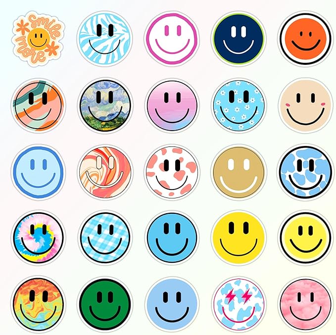 100PCS Smiling Stickers, Cute Water Bottle Stickers for Kids, for Teaching Rewards, Notebooks, Stationery, Luggage, Cartoon PVC Happy Sticker