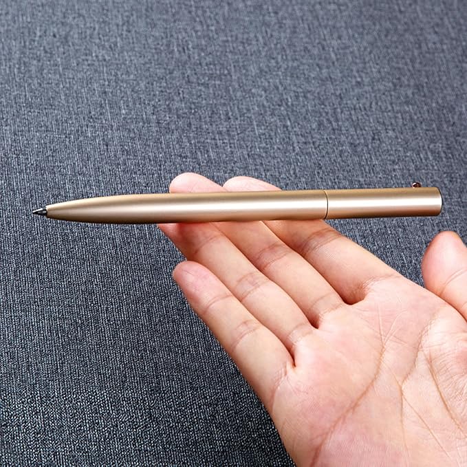 DUNBONG Retractable Metal Gel Pen, 0.5mm Medium Point Ballpoint Pens, Black Gel Ink (Golden)