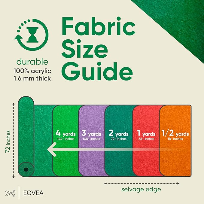 EOVEA | Acrylic Felt Fabric by The Yard - Non-Stiff, Soft Material - 72" Wide - 1.6mm Thick Felt Sheets for DIY Crafts, Sewing, Upholstery, Cushion, Padding(Hunter Green, 1 Yard)