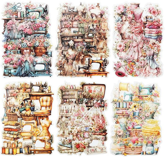 90Pcs Retro Sewing PET Stickers, Vintage Ephemera for Scrapbooking, Journaling Supplies, DIY Crafts, and Junk Journals, with Organizer