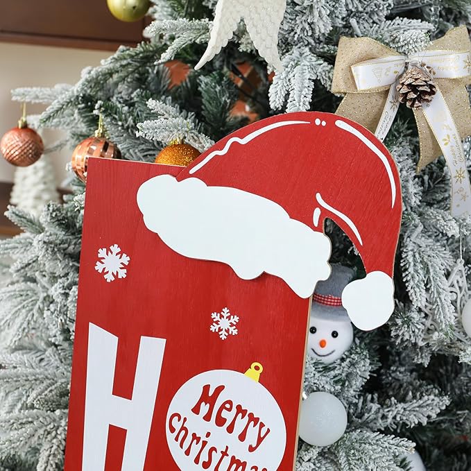 HOMCDALY Christmas Welcome Sign for Front Porch, Wooden Santa HO HO HO Sign for Front Door, Outdoor Welcome Sign, Farmhouse Christmas Decorations Porch Décor(47in)