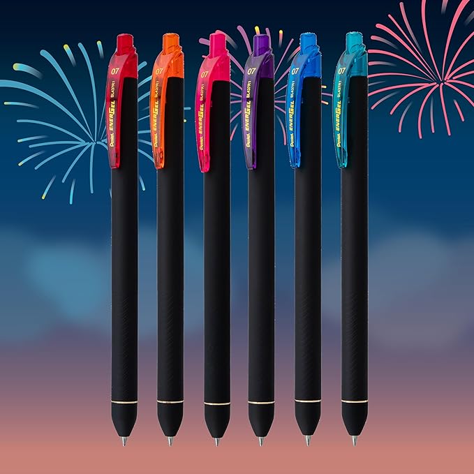 Pentel EnerGel Kuro Shades of Joy, Retractable Liquid Gel Pen, Assorted Ink Colors, Pack of 6 (BL437JOYPF6)