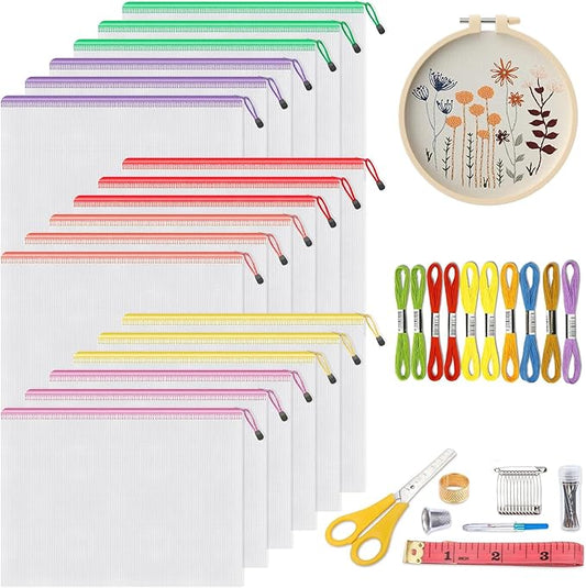 Umriox Zipper Mesh Document Pouch, 14.9x11.0 (6 Colors, 18 Packs), Clear Zipper Pouches, Waterproof Zipper Pouches for Craft Projects Office Supplies Cosmetics Travel Storage