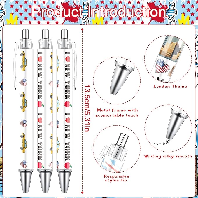 New York Ballpoint Pens Bulk 36 Pcs NYC Souvenirs Gifts City Travel Ballpoint Pens Retractable Smooth Ball Point Pen USA Souvenirs Gifts for Office School Stationery Traveler Supplies