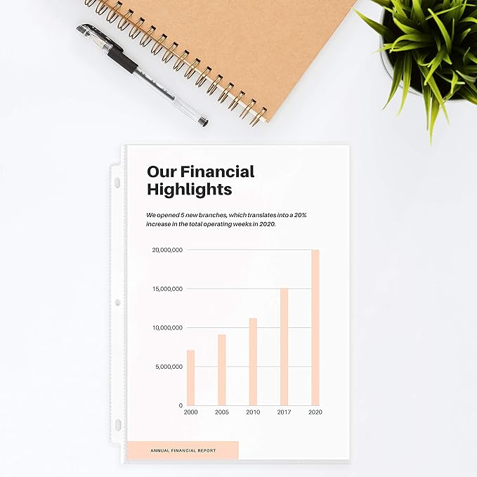 Office Werks Archival-Quality Document Protectors | Reinforced Clear Sheet Sleeves | Acid-Free 150 Pack | Heavy-Duty 3-Ring Binder Compatible | Transparent Letter-Size Page Covers