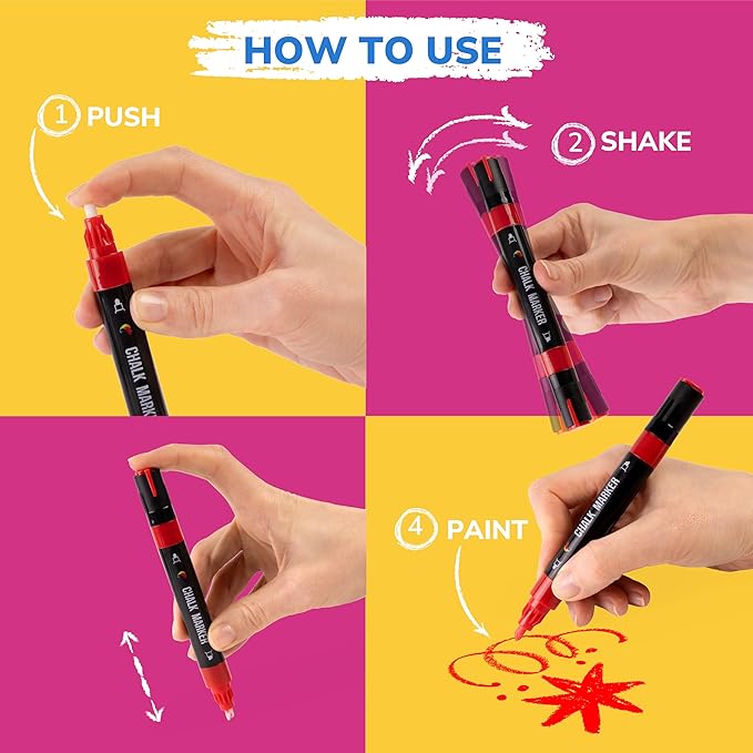 Zenacolor Liquid Chalk Markers - Dual Tips, 8 Vibrant Colors, Non-Toxic, Quick-Drying, Erasable for Blackboard, Windows, Glass, Cars - 24 Labels Included