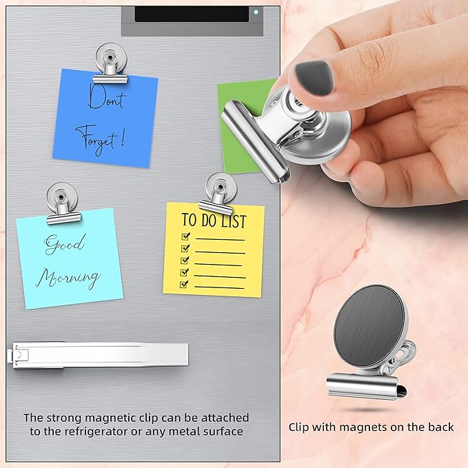 Grtard 6 Pack Magnetic Clips Heavy Duty, Magnet Clips for Fridge, Refrigerator Magnets, Strong Magnetic Clip,Scratch Free Magnets with Clip for Refrigerator, Whiteboard, Classroom, Locker(Silver)