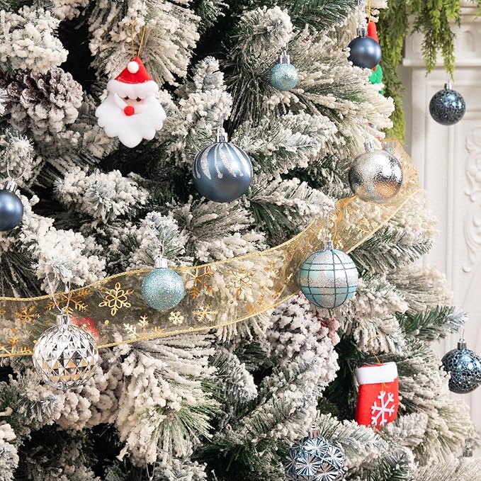 100ct Christmas Ball Ornaments Set, Blue and Silver Shatterproof Hand-Painted Hanging Baubles Decoration Bulk for Xmas Tree, Wreath, Garland, Home Holiday Decor