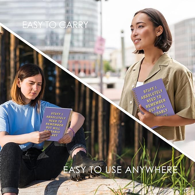 Funny Purple Office Spiral Notebook, Funny Purple Office Supplies Gifts for Coworkers, Stuff I Absolutely Need to Remember but Will Probably Forget Journal Notebook, Snarky Humor Notebooks for Work, 5.5x8.3In