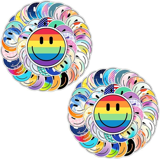 100PCS Smiling Face Stickers, Cute Water Bottle Stickers for Kids, for Teaching Rewards, Notebooks, Stationery, Luggage, Cartoon PVC Happy Sticker