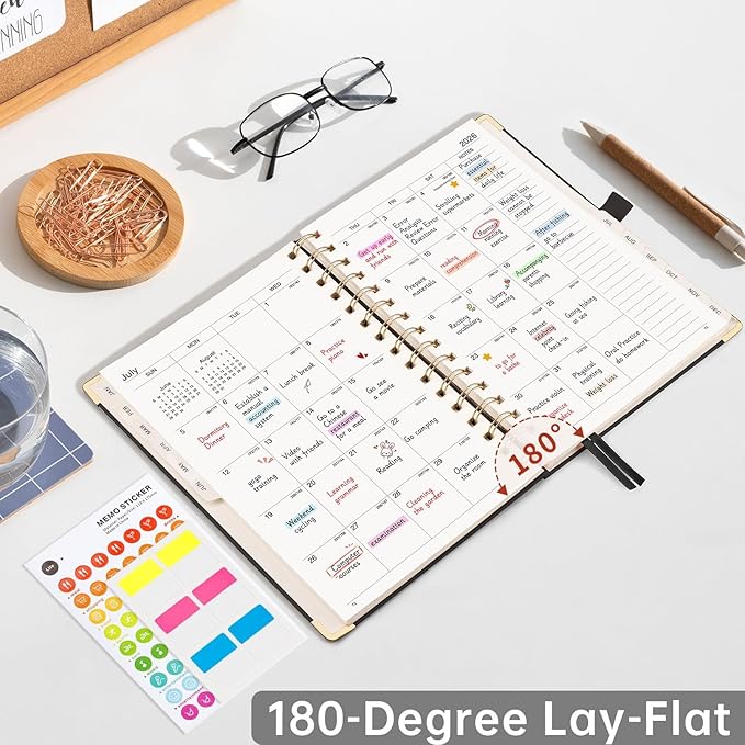 2026 Planner, Weekly and Monthly, A5 Size (5.7" x 8.3"), Jan 2026 - Dec 2026, Calendar, To-do List, Agenda, 12-Month Tabs, Hardcover, 100 GSM Thick Paper, Spiral-bound (Black)