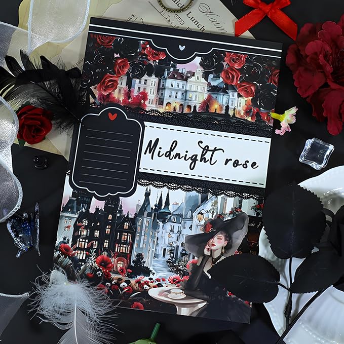 Snycler Midnight Rose Theme Sticker Scrapbooking Supplies for Junk Journal, 20 Sheets PET Stickers - Vintage Journaling Stickers, Ephemera Sticker Book Pre Cut, Planner, Junk Journal Supplies