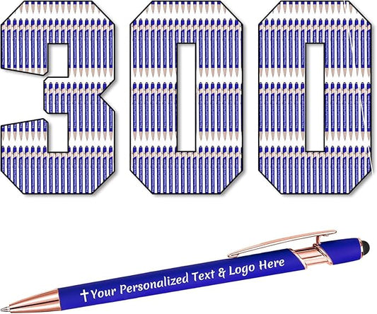 STREADVE 300 Personalized Custom Pens Engraved Writing Pen with Name Logo, Customized Promotional Items Stylus Pen Gifts for Men Women Realtor Nurse Wedding Business, Blue