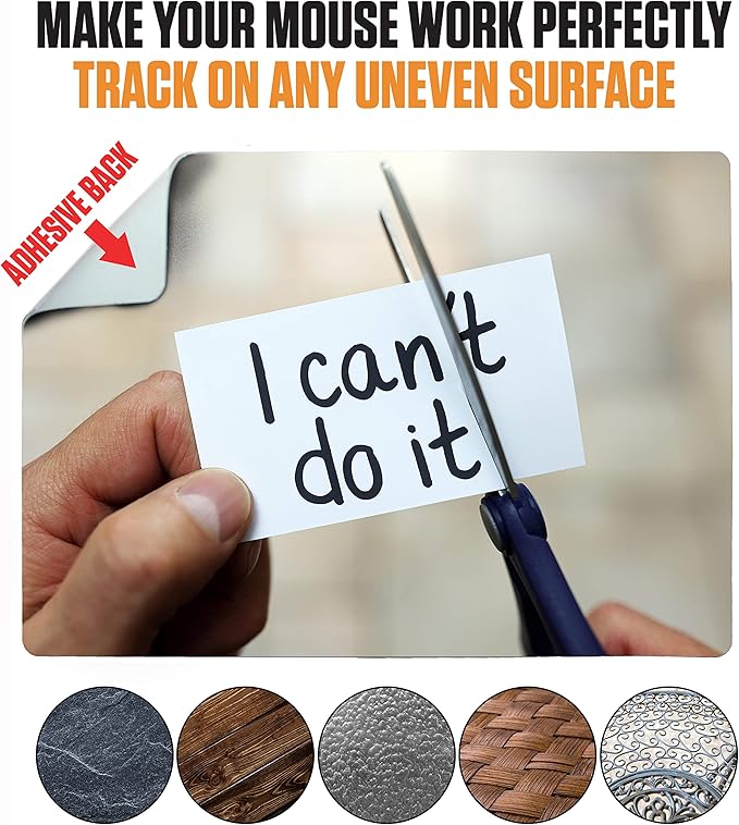 Mouse Pad Adhesive Bottom - Sticks to Any Surface - Portable - Webcam Covers and Screen Cleaner Included (CAN DO IT)
