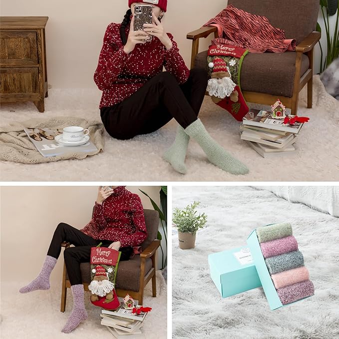 5 Pairs Fuzzy Soft Cozy Comfortable Socks for Women, Casual Sleep Comfy Socks, Perfect Warm Winter Gifts for Women
