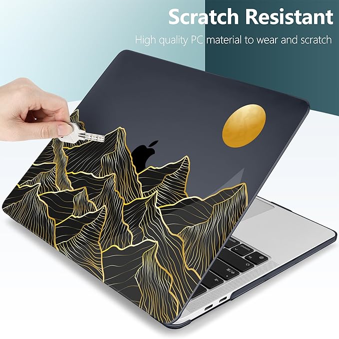 TWOLSKOO Compatible with MacBook Pro 13 inch Case 2023-2016 A2338 M2/M1 A2251 A2289 A2159 A1989 A1706, Plastic Hard Shell Cover & Keyboard Skin & Screen Protector - Golden Mountain