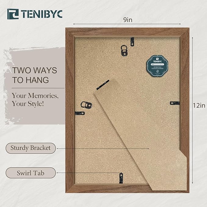 9x12 Frame 3 Pack with HD Glass - Brown Walnut, 9 x 12 Natural Wood Picture Frame, Wall Gallery Frame