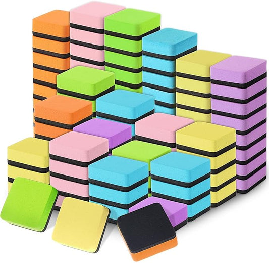 TaoBary 96 Pack Mini Dry Erase Erasers Bulk Magnetic Whiteboard Dry Erasers Classroom Supplies Whiteboard Chalkboard Cleaner for Teacher School Office, 1.97 x 1.97 Inch (Macaron Color)