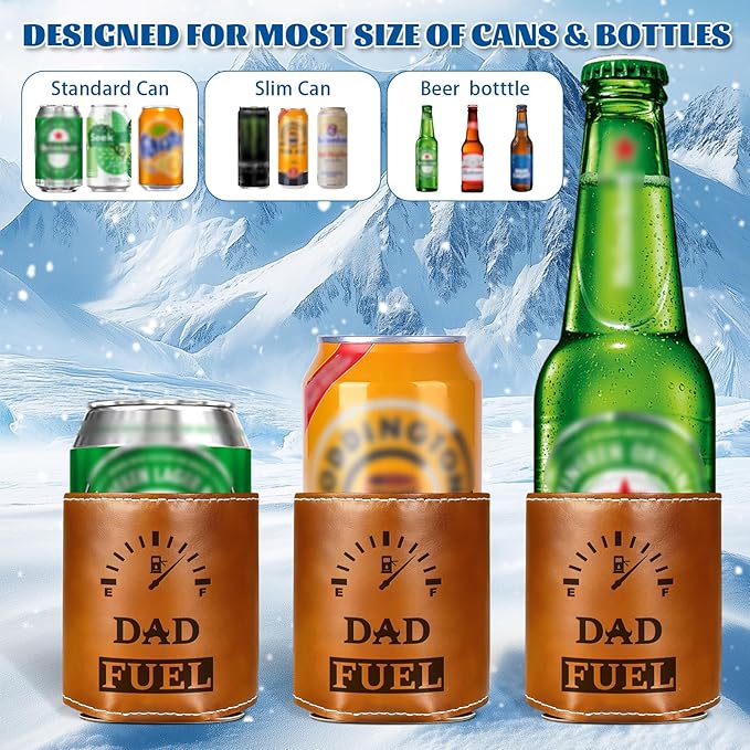 Funny Gifts for Dad from Daughter Son,Christmas Gifts for Men,White Elephant Gifts for Adults,Mens Birthday Gag Cool Retirement Gifts for Him Husband Grandpa,Leather Can Cooler Sleeve Holder for Soda