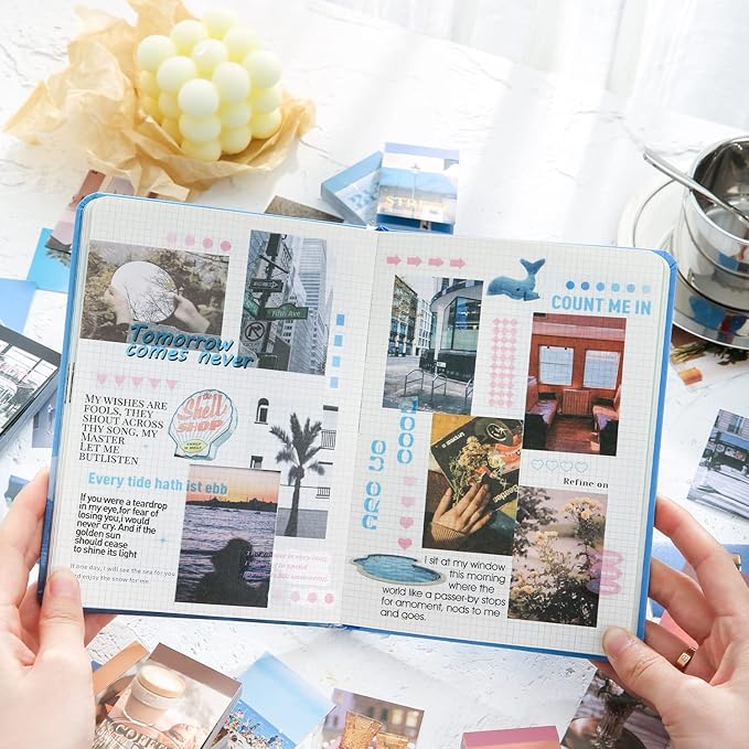 6 Sets 300 Pcs Washi Stickers Book for Journaling, Daily Scenery Life Stuff Travel Sricker Vintage Aesthetic Fashion Scrapbook Stickers Set for Bullet Journal Art Diary Craft Gifts Planner Notebook