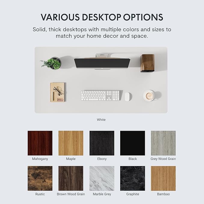 FLEXISPOT EN1 One-Piece Standing Desk 48 x 24 Inches Height Adjustable Electric Desk Sit Stand Desk Home Office Desks (White Frame + Marble Gray Top, 2 Packages)