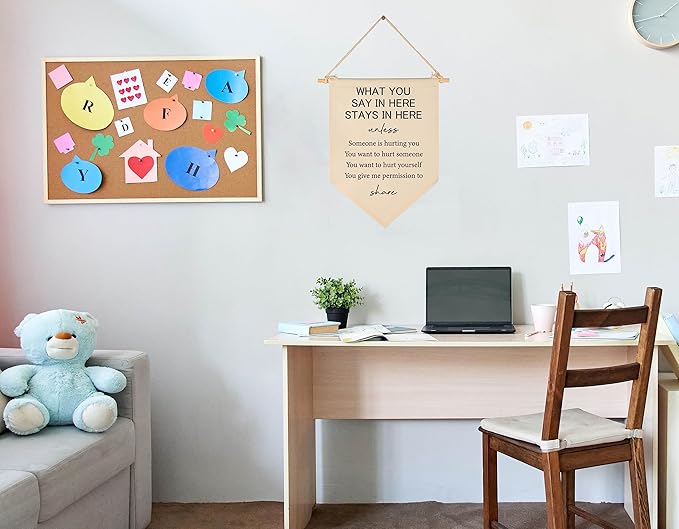 Confidentiality Banner Decor-Counseling Office Wall Sign Decor-Social Worker School Psychologist Signs - Counselor Door Flag Decoration-Therapist Banner Wall Art-What You Say In Here Stays In Here