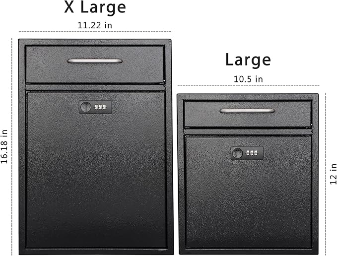 KYODOLED Steel Combination Lock Mail Boxes Outdoor,Locking Wall Mount Mailbox,Security Key Drop Box,12H x 10.51L x 4.68W Inches,Black Large