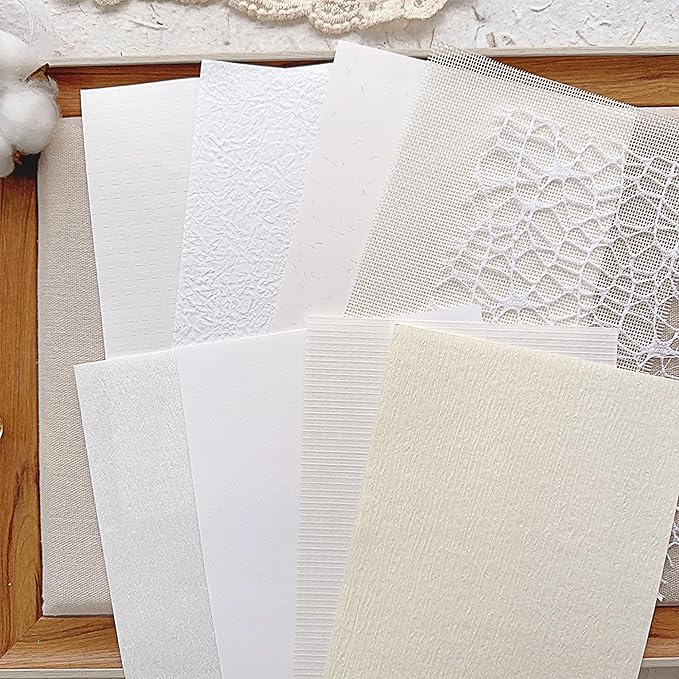 30 sheets A5 Unique Textured Scrapbook Paper&Mesh Fabric set - Handmade Craft Mulberry Special Paper Mix for Wedding Bridal Scrapbooking Junk Journaling Supplies Card Materials Collage, 5.8x8.2 Inches
