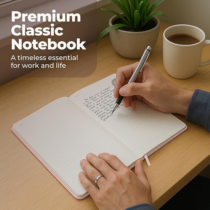 Lined Leather Bound Journal Notebook, A5 Hardcover - Pink 5.8x8.3" - Thick 300 Pages College Ruled Paper Journals for Men and Women - Personal and Professional Note Book for Writing & Journaling