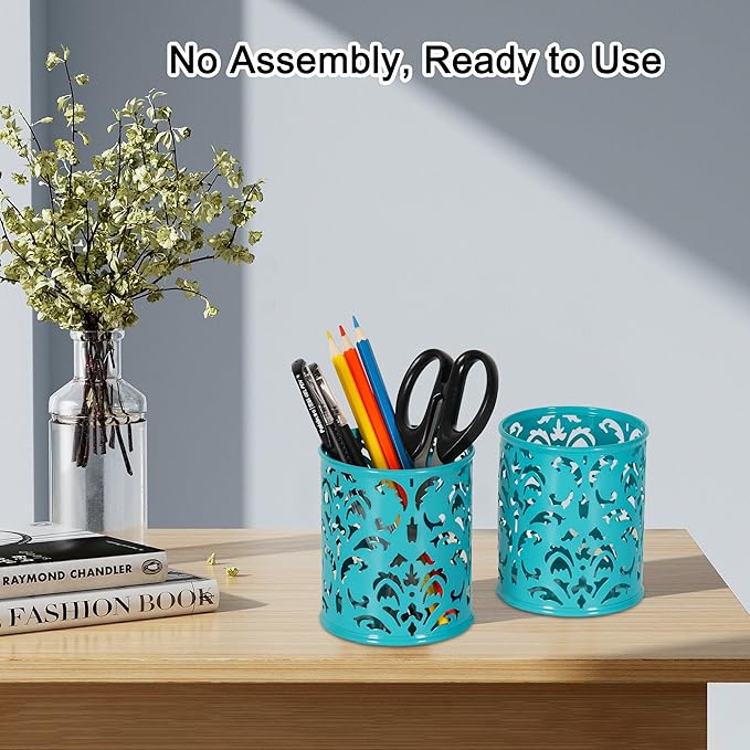 EasyPAG Metal Round Pen Holder 2 Pack Desk Pencil Organizer for Classroom, School & Office,Dark Teal