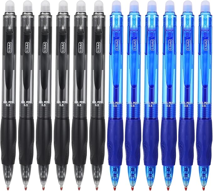 12 Pack Erasable Ink Pens, 0.5mm Fine Point Click Retractable Pens for Writing Black & Blue Ink for Sudoku Crossword Puzzles Office School Supplies