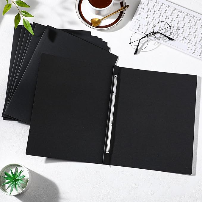 50 Pcs 8.5'' x 11'' Pressboard Report Cover, 3'' Capacity Metal Prong Fastener with Compressor, Letter Size, Presentation Folder to Neatly Bind Report, Proposal Document (Black)