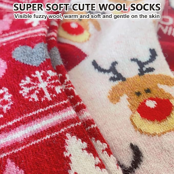 IIG Cute Warm Wool Socks for Women Super Cozy Thick Crew Winter Socks Gifts, 5 Pairs