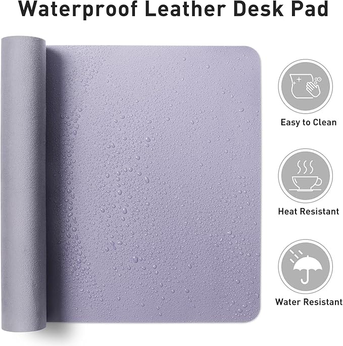 Aothia Leather Desk Pad Protector, Mouse Pad, Office Desk Mat, Non-Slip PU Leather Desk Blotter, Laptop Desk Pad, Waterproof Desk Writing Pad for Office and Home (31.5" x 15.7", Lavender)