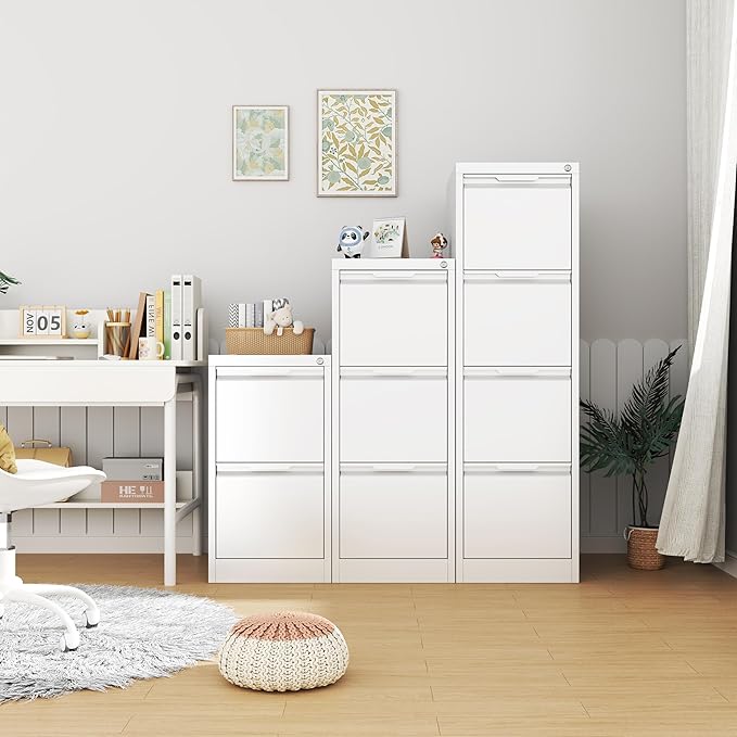 3-Drawer File Cabinet with Lock,Metal Vertical Filing Cabinets for Home Office,Under Desk File Cabinets for Letter/Legal/A4 Size Files,Assembly Required