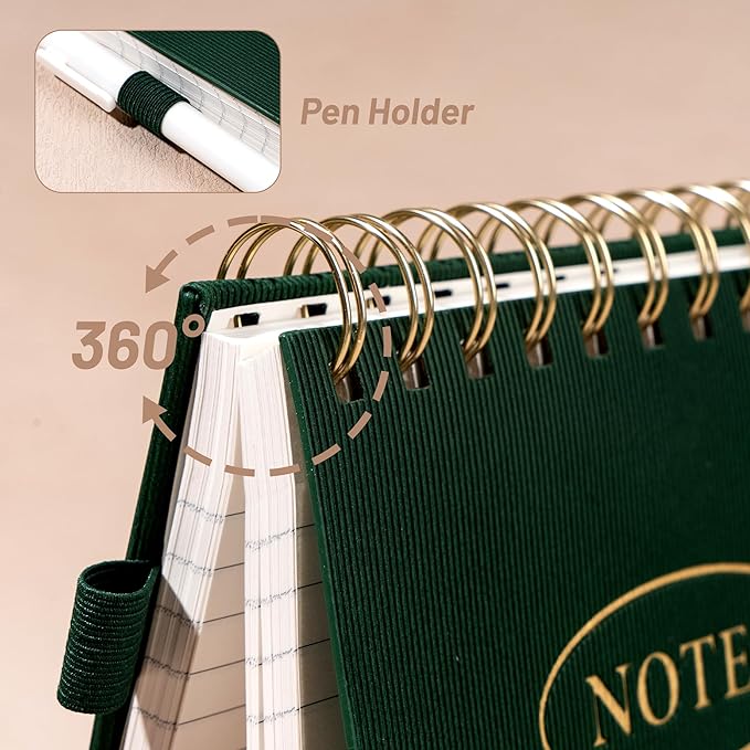 Yoment Top Spiral Notebook 240 Pages Leather Steno Pads 6x9 Top Bound Spiral Notepad 100 GSM College Ruled Notebook Left Handed Notebooks for Work School Office, Green