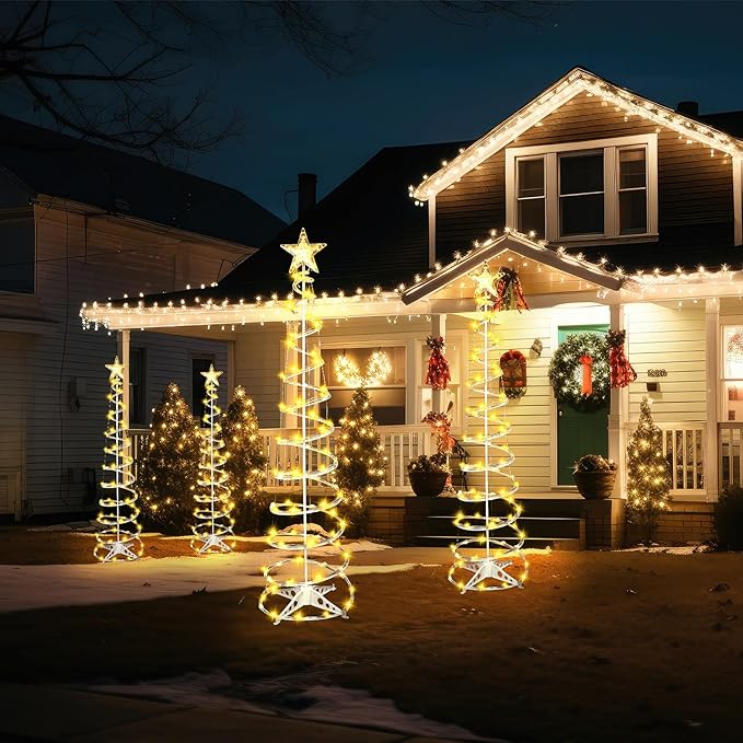 4 Pack 6 Ft LED Spiral Tree Light Christmas Decoration Outdoor Light up Xmas Cone Tree with Topper Star for Indoor Outside Holiday Xmas Light Patio Lawn Garden Yard Decor