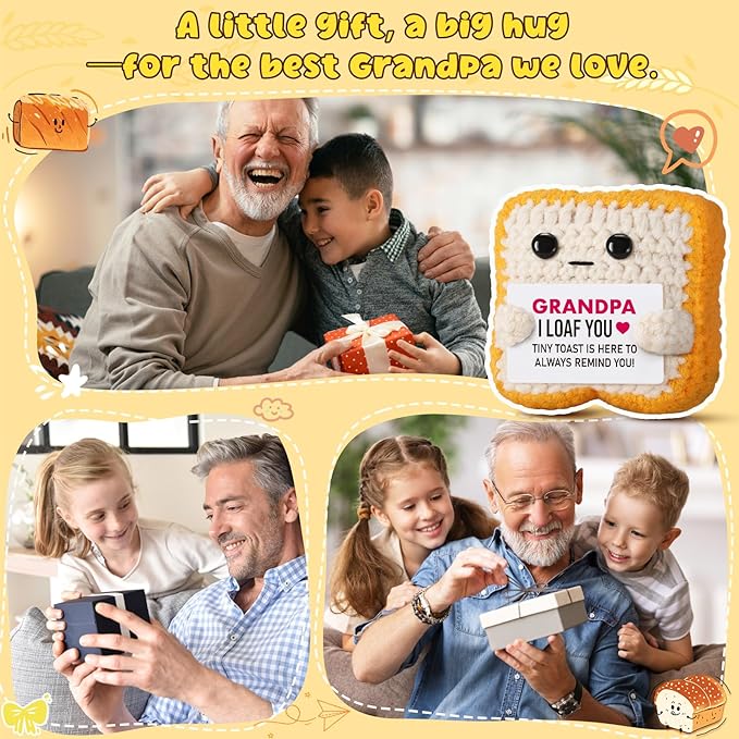 Gifts for Grandpa from Granddaughter, Grandson - Funny "I Loaf You" Crochet Toast - Unique Fathers Day, Birthday, Christmas Gift for Grandpa, Papa, Pops - Cute Keepsake & Décor